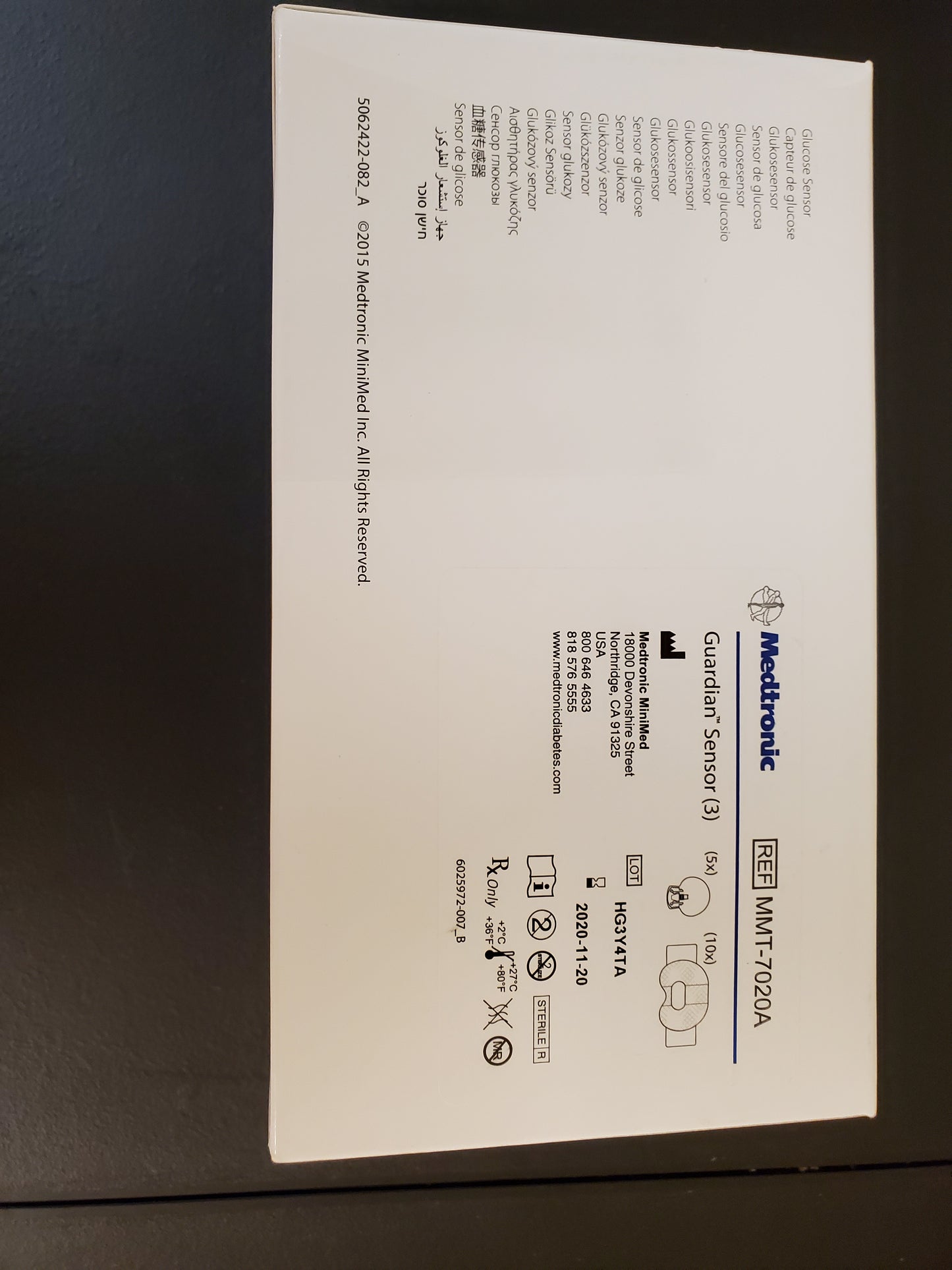 *Medtronic box of 5 Guardian 3 sensors - 7020A - NEW unexpired -