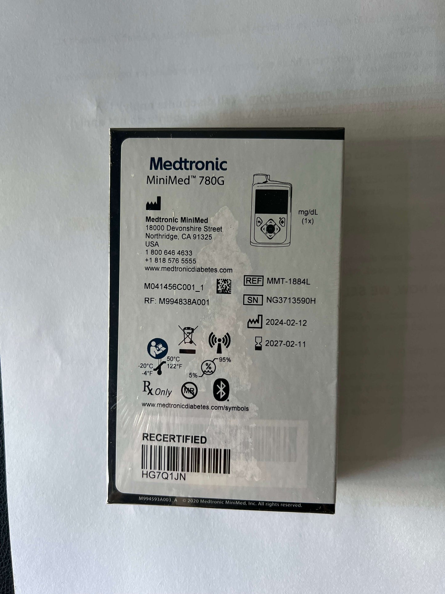 Medtronic 780G pump, recertified