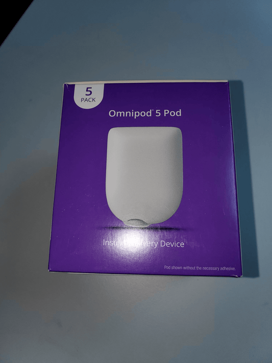 Omnipod 5 system pods box of 5 for insulin delivery, compatible with Dexcom G6 and G7.
